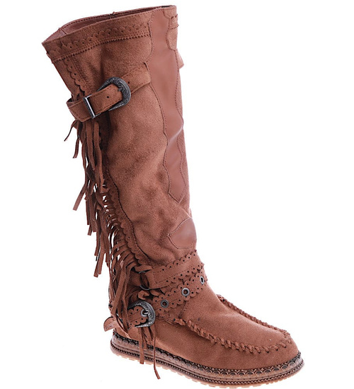 Karmelowe kozaki boho na ukrytym koturnie /G5-3 14845 T331/