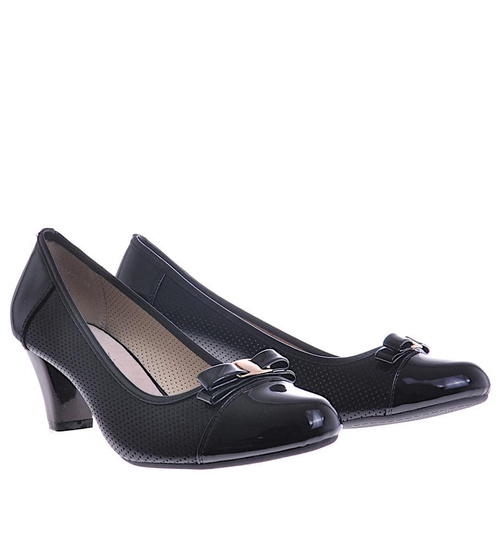 Ażurowe czółenka wiosenne Czarne /G8 -3 10359 S310/