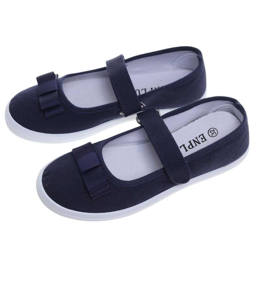 Granatowe materiałowe baleriny na rzep /G6-2 18682 T122/