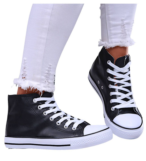 Wysokie czarno białe trampki damskie /H2 16719 G9-84/