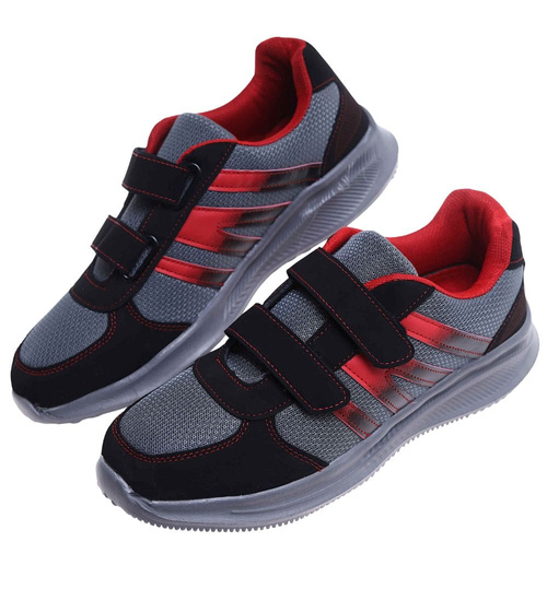 Czarno czerwone buty sportowe na rzepy /A10-1 18159 T299/