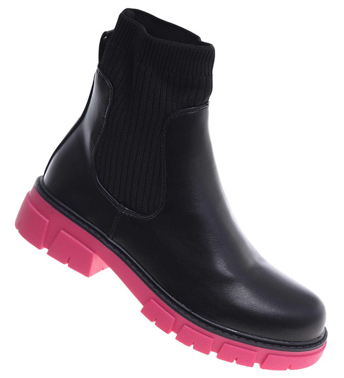 Czarno fuksjowe elastyczne dziewczęce botki ocieplane /B4-2 18340 T3/