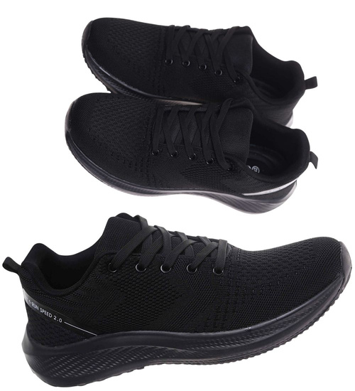 Sznurowane męskie czarne buty sportowe /C5-1 18002 GF483/