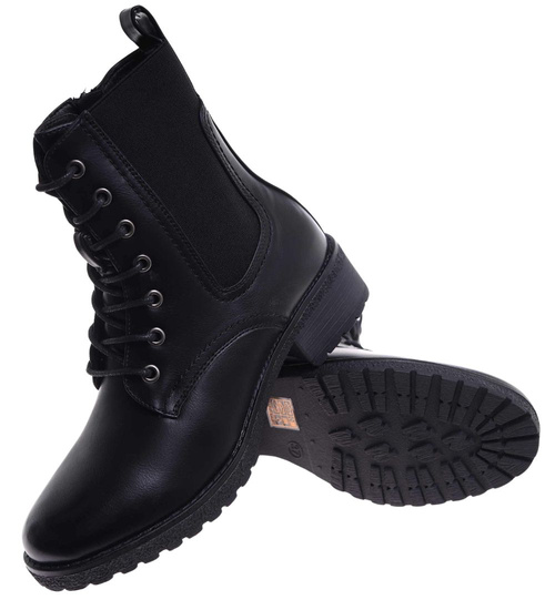 Czarne botki trapery damskie /E4-3 18271 W485/