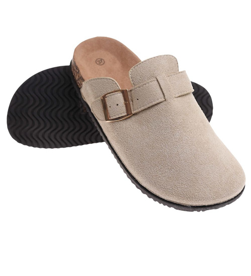 Beżowe kryte klapki damskie profilowane /F4-3 17936 W112/