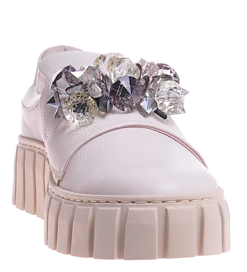 Beżowe skórzane damskie trampki creepersy /F8-2 11728 N0200/