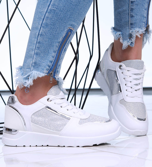 Wiązane białe buty sportowe damskie /G1-3 16066 G283/