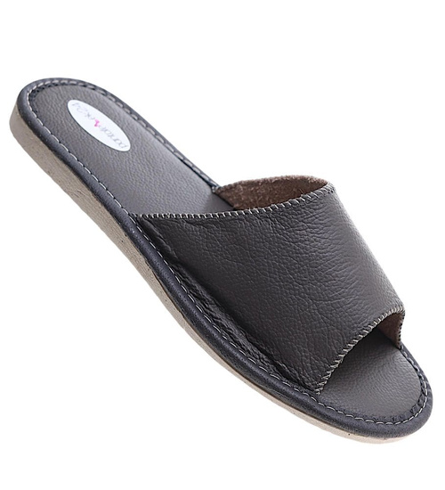 Czarne klapki z naturalnej skóry Premium /D5-1 11323 S199/