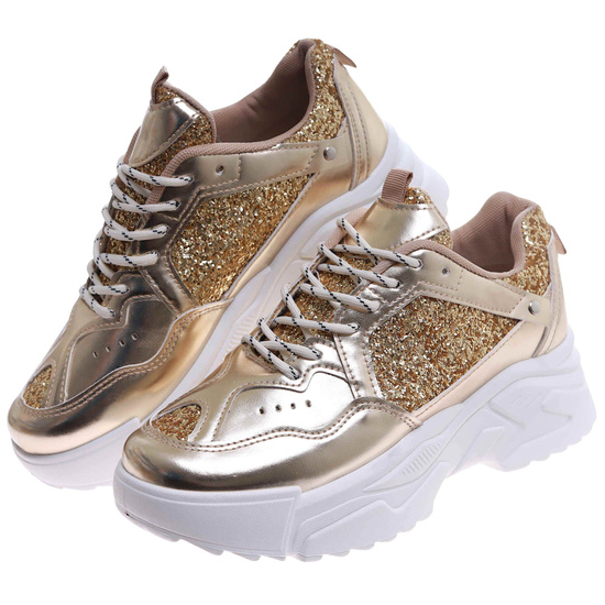 Złote buty sportowe na platformie /D8-2 17475 G391/