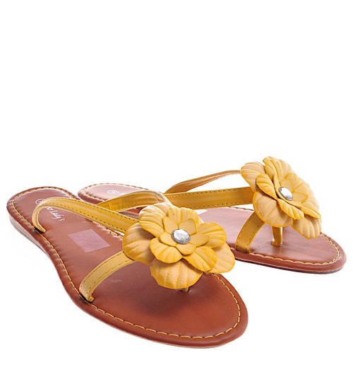 Żółte klapki japonki na płaskim obcasie /F8-3 11938 T097/