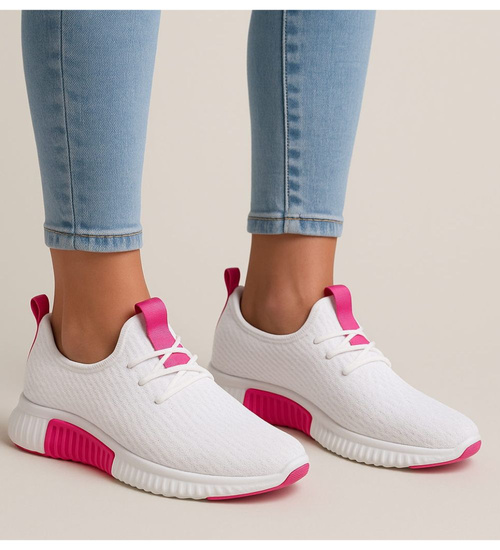 Wsuwane ażurowe biało różowe buty sportowe /E5-3 17989 T281/