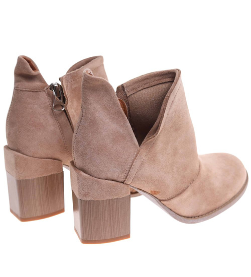 Botki damskie na szerokim słupku Khaki /D1-2 +H2 7050 T198/