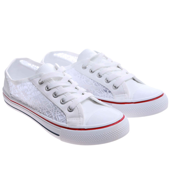 Koronkowe białe trampki damskie /G11-2 17412 T283/