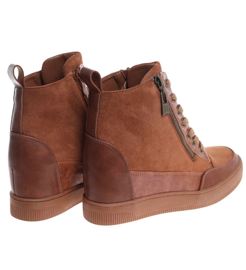 Czekoladowe trampki snekaersy na koturnie /i5-4 h2 18493 W12-3/