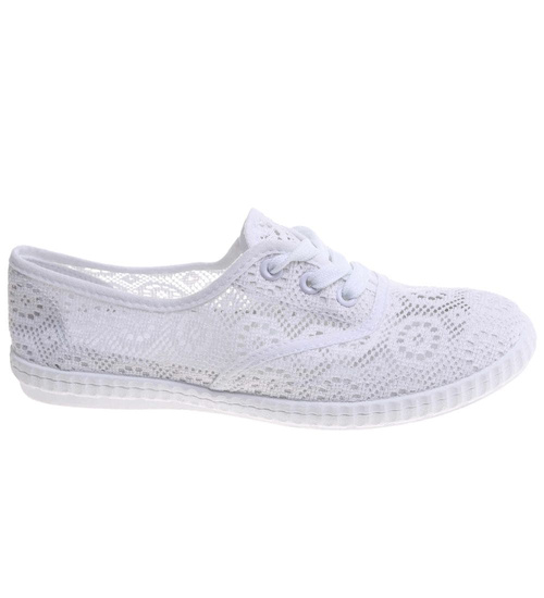 Tenisówki damskie białe ażurowe wiązane /D1-2 17824 T234/