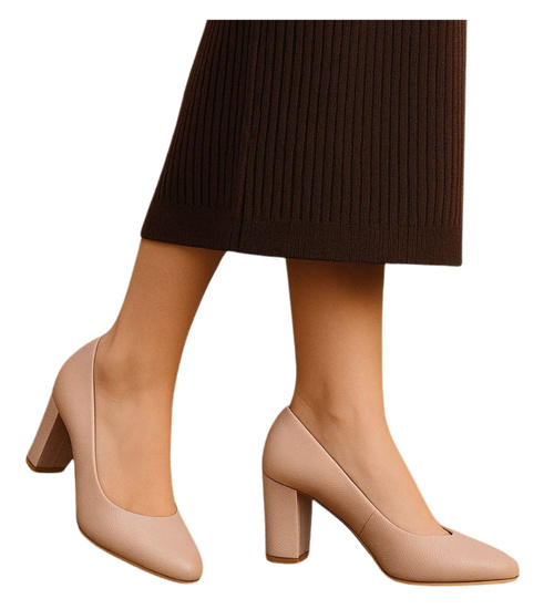 Beżowe czółenka na słupku /C5-3 17748 G157/