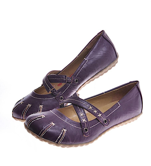 Purpurowe damskie półbuty z paseczkiem /B4-2 12366 T086/