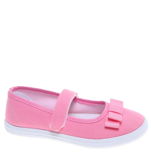 Różowe materiałowe baleriny na rzep /F9-2 18683 T122/