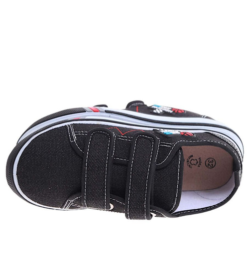 Chłopięce czarne tenisówki na rzepy ze skórzaną wkładką /B7-2 16815 T238/