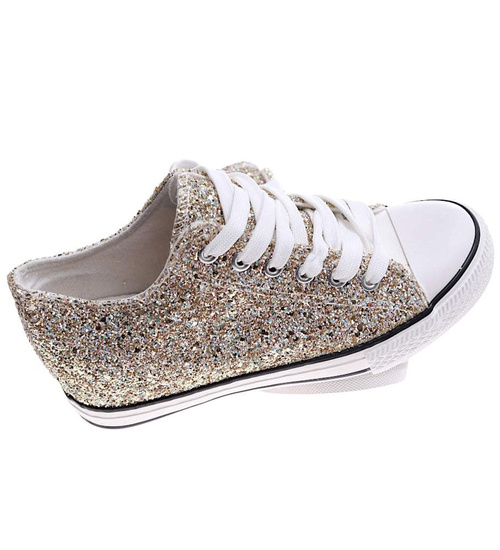 Złote trampki sneakersy na niskim koturnie /i4-3 16612 T094/