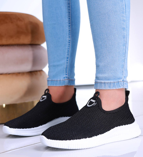Ażurowe czarne buty sportowe damskie /C3-3 16129 T230/