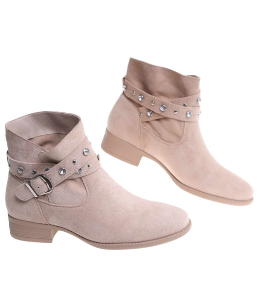 Zamszowe botki damskie beżowe /K3-3 18552 W222/