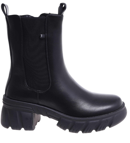 Czarne botki damskie na platformie /d9-1 18337 W283/