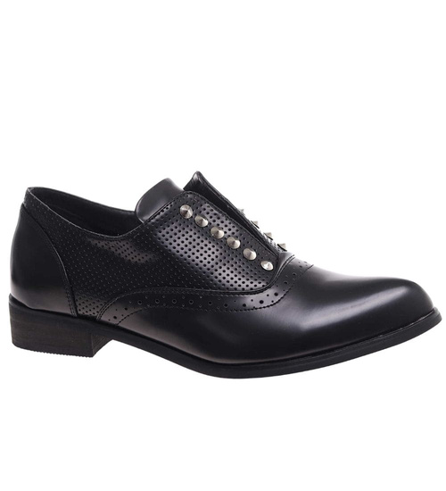 Ażurowe czarne półbuty oxfordy /J4-3 13326 T131 H2/