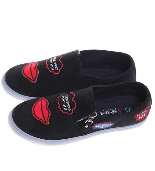 Zamszowe trampki slip on z ustami /E10-3 8422 S192/