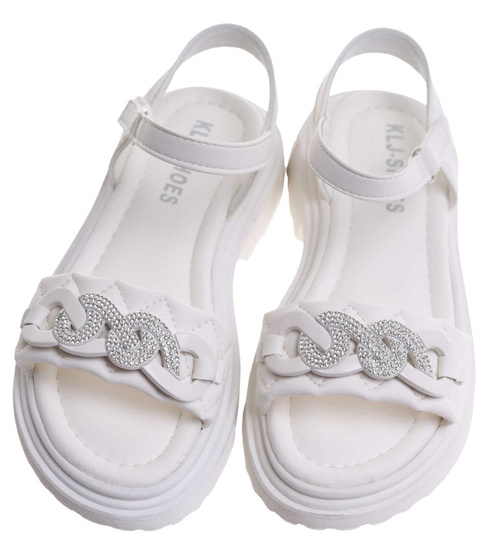 Białe dziewczęce sandały z cyrkoniami /E6-2 17628 T296/