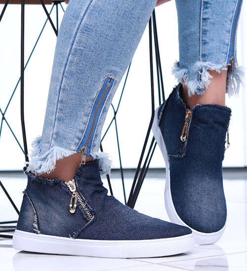 Granatowe damskie trampki z jeansowego materiału /G5-3 15928 G158/