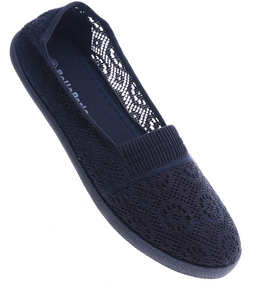 Przewiewne damskie tenisówki slip on z koronki Granatowe /C1-2 14053 S151/