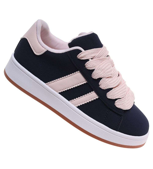 Granatowe sznurowane trampki damskie /A8-3 18817 W385/