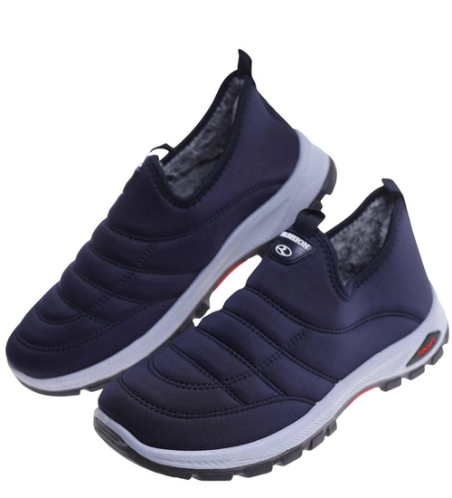Wsuwane sneakersy męskie z ociepleniem Granatowe /D8-3 18250 T386/