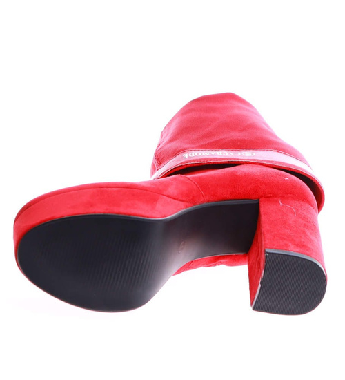 Czerwone kozaki na obcasie i platformie /G10-3 17154 T288/