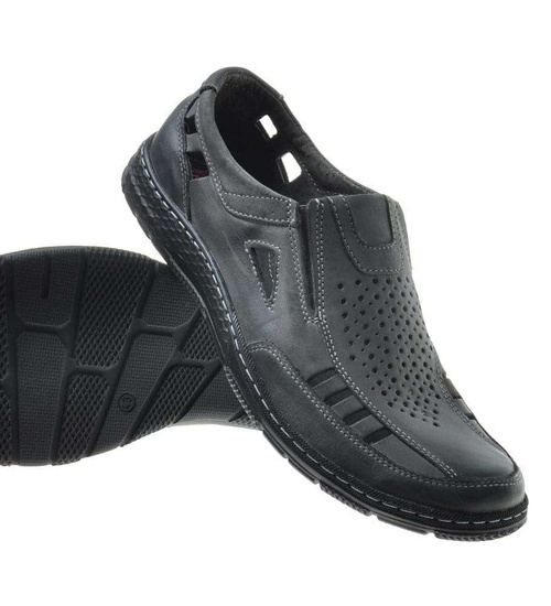 Przewiewne półbuty męskie ze skóry naturalnej Szare /H-7 11402 436-1 S111/