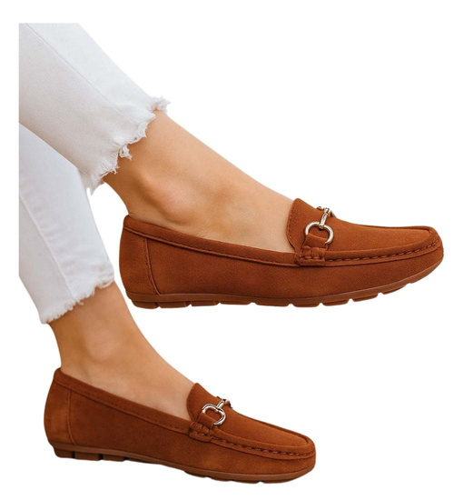 Zamszowe karmelowe baleriny lordsy z ozdobą /H2 18474 W9-84/