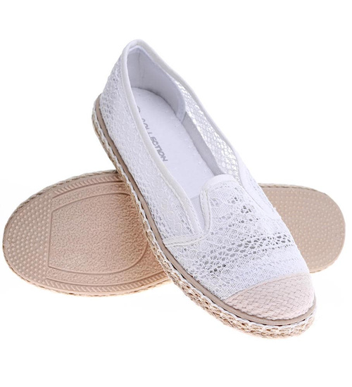 Białe koronkowe balerinki espadryle /D3-3 16151 T2/