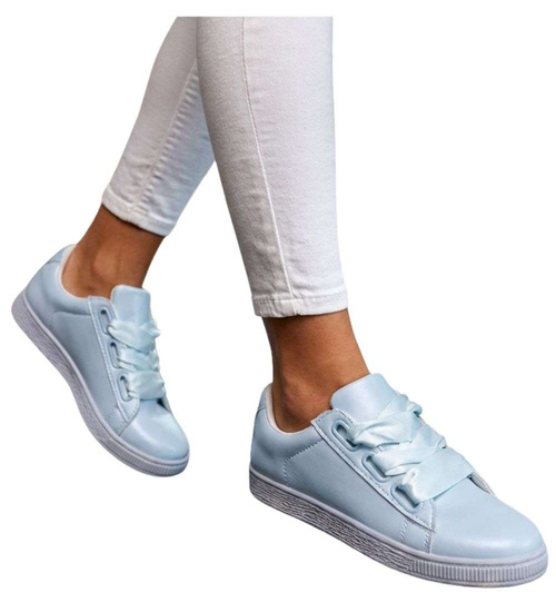 Wiązane trampki damskie pastelowe Baby Blue /A3-3 17510 W192/