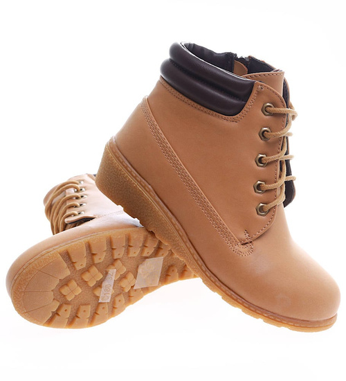 Kamelowe sznurowane botki na niskim koturnie /a10-2 +H2 16624 T7-38/