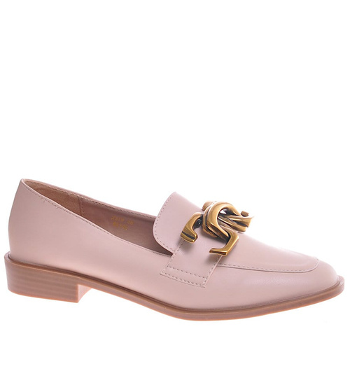 Beżowe półbuty oxfordy z ozdobą /A9-2 11599 T581/