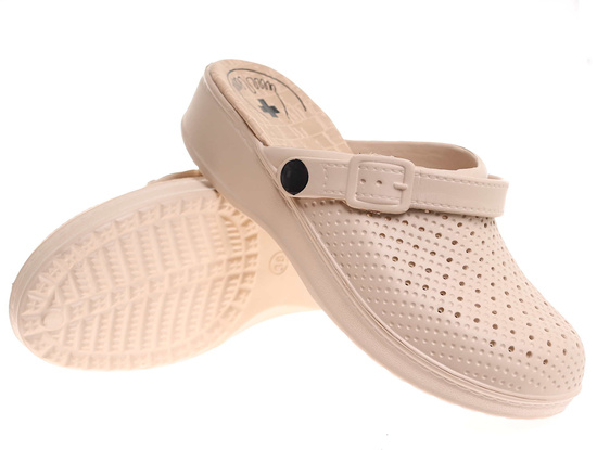 Beżowe kryte ażurowe klapki damskie /F3-1 17907 T189