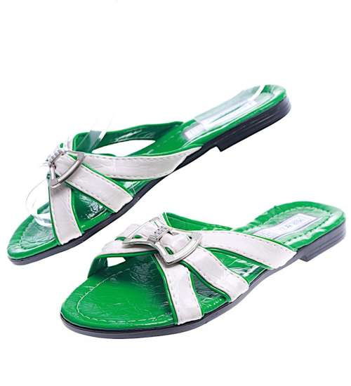 Biało zielone klapki na płaskim obcasie /H2 14341 T005/ Biało zielone klapki na płaskim obcasie /H2 14341 T005/