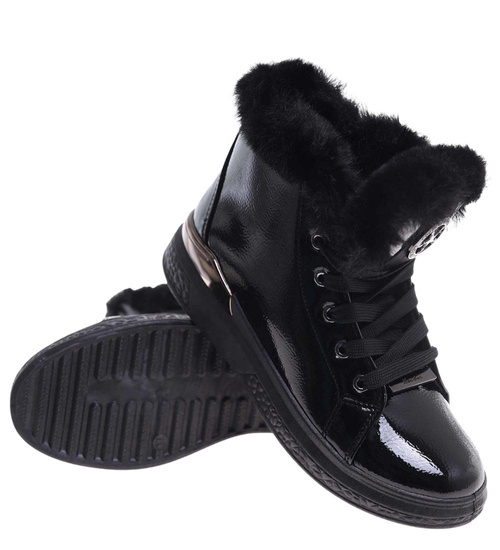 Czarne zimowe trampki z futerkiem /E10-2 18336 T411/