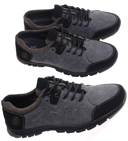Szare sznurowane obuwie trekkingowe /A5-3 18033 T386/