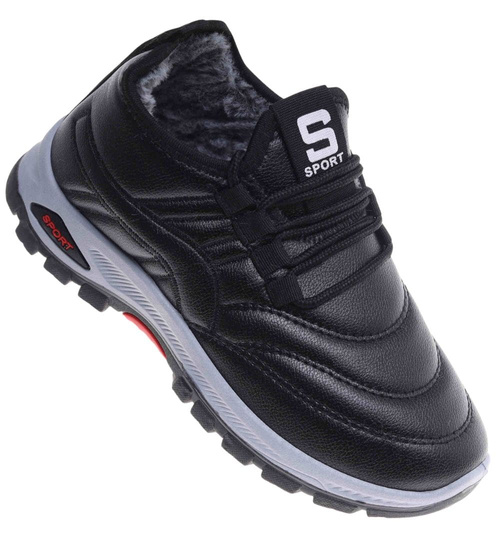 Czarne buty chłopięce sportowe z ociepleniem /E6-2 18166 T336/