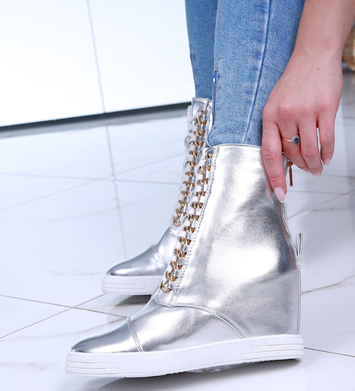 Srebrne damskie trampki sneakersy na koturnie Seastar /C6-2 15103 T937/