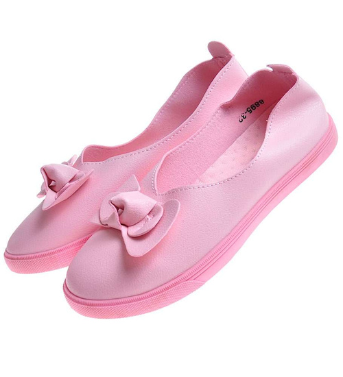Różowe wkładane trampki slip on z kokardą /B6-2 10833 S190/