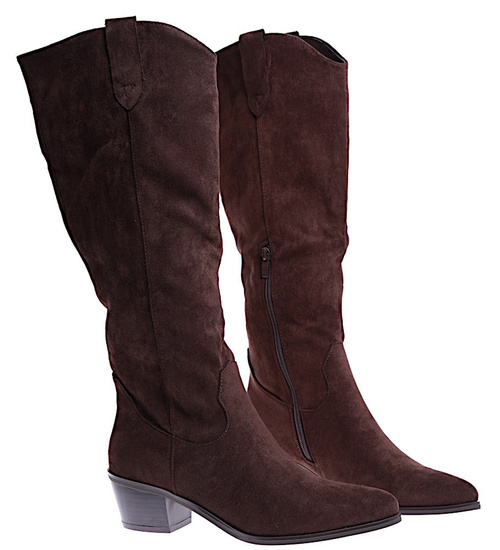 Brązowe kozaki kowbojki na niskim obcasie /F8-3 15234 T793/