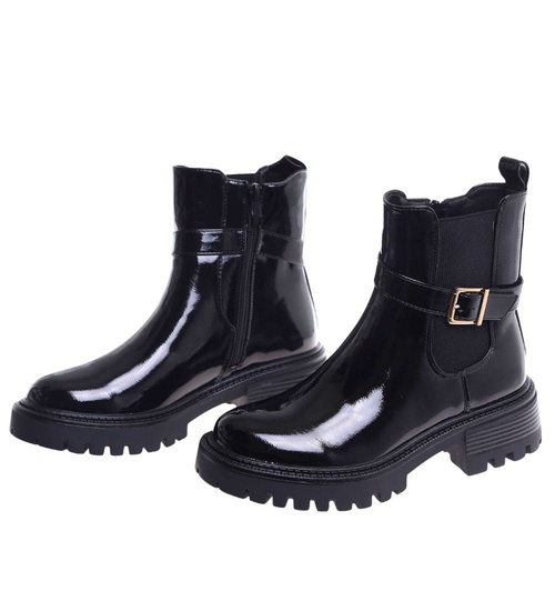 Zimowe czarne botki lśniące workery /A5-1 18561 W4/